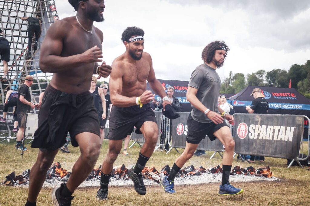SWBW members running an obstacle course during a hybrid circuit session